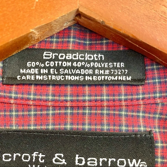 Croft‎ and Barrow Mens Shirt classic fit Mens 16.5”-17” Red Plaid Long Sleeve - Picture 5 of 11